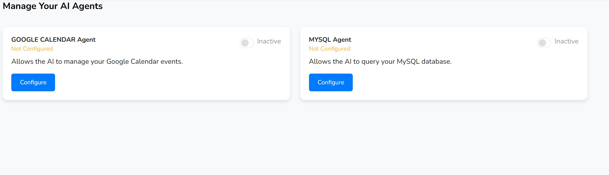 Agent management page