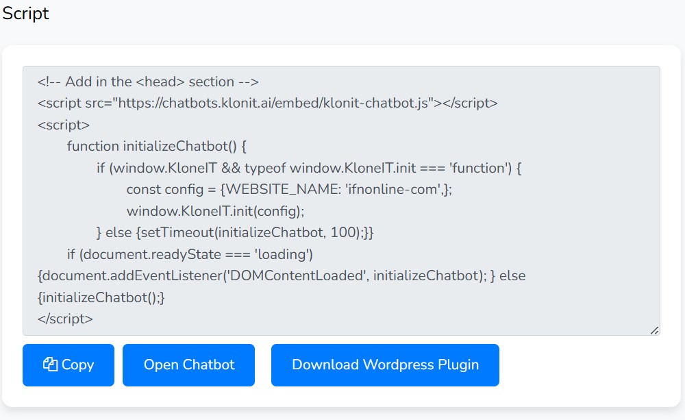 Chatbot installation script box
