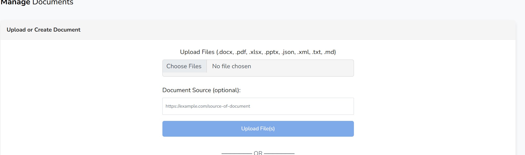 Document upload and create options