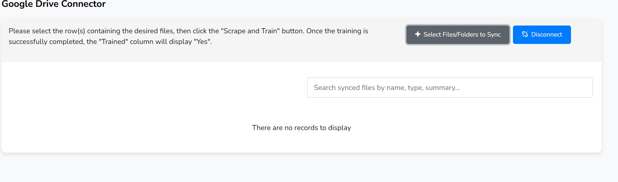 Table of synced Google Drive files