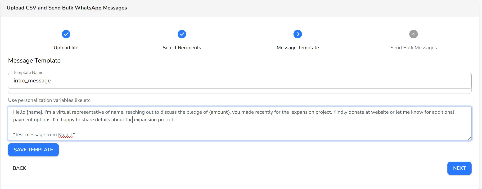 Message template editor