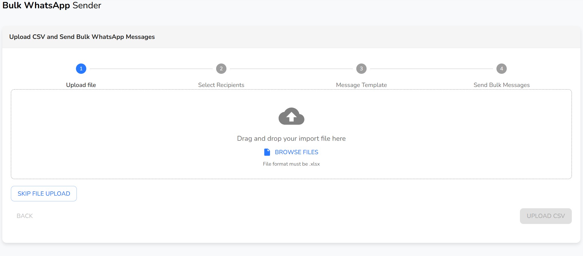 CSV file upload interface